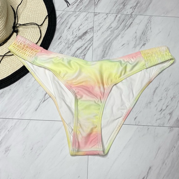 New! Topshop Side Smocked Rainbow Swim Bikini Bottom 8 - Picture 1 of 9